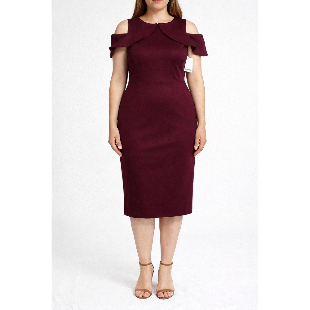Calvin‎ Klein Burgundy Cold Shoulder Sheath Dress New w/ Tags Women's Size 8